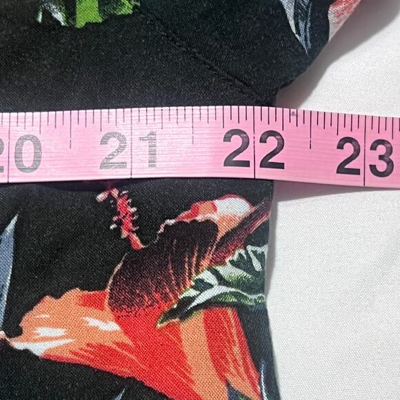 Joe Marlin Men’s L Hawaiian Shirt Black Floral Tropical Aloha 100% Rayon - Picture 5 of 8